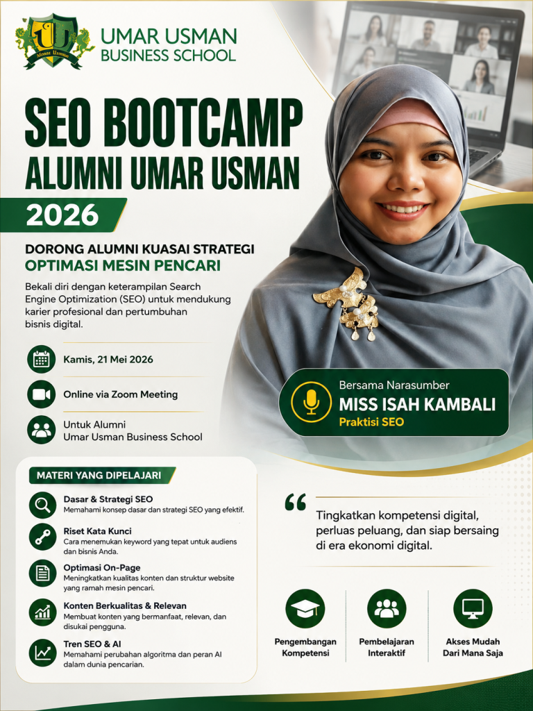Pelatihan digital marketing dalam acara SEO Bootcamp Alumni Umar Usman 2026 yang digelar secara daring