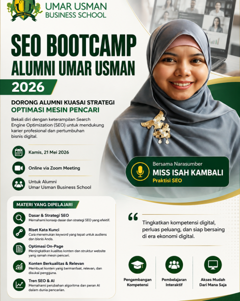 Pelatihan digital marketing dalam acara SEO Bootcamp Alumni Umar Usman 2026 yang digelar secara daring